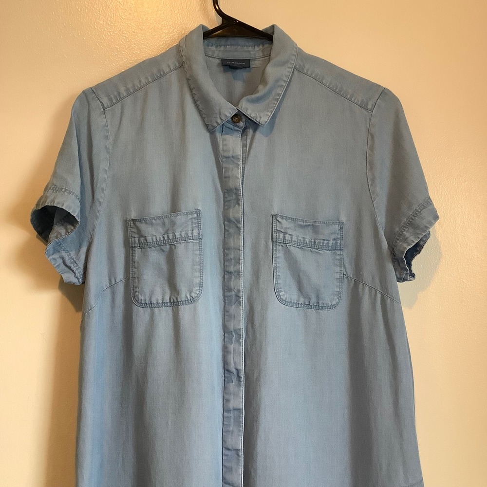 J. Jill Denim Tencel Lyocell Shirt Dress Blue Short Sleeve Button Front M Tall - Picture 5 of 16